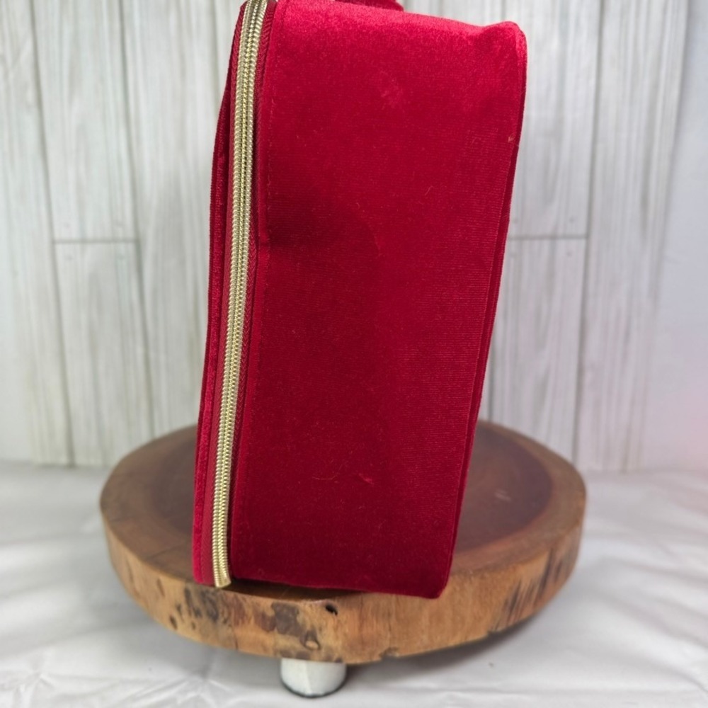 Estee Lauder Red Velvet Star Quilted Train Case Cosmetic Makeup‎ Travel Bag Gold - Picture 4 of 8